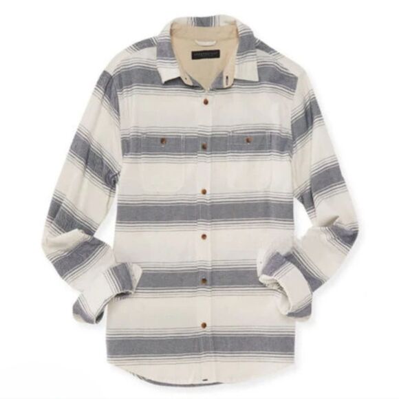 Aeropostle Men's Long Sleeve Button-Down Navy Striped Woven Cotton Shirt - Picture 1 of 13
